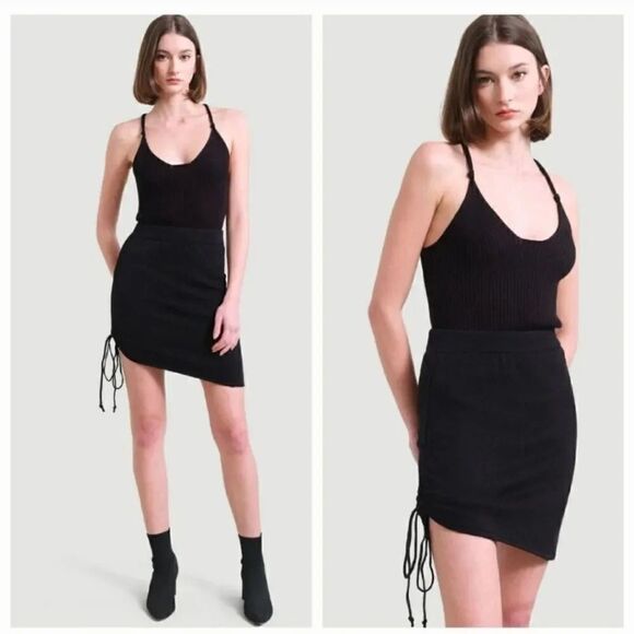 Modern Citizen Taryn Ruched Drawstring Knit Mini Skirt in Black Size Small - Picture 10 of 10